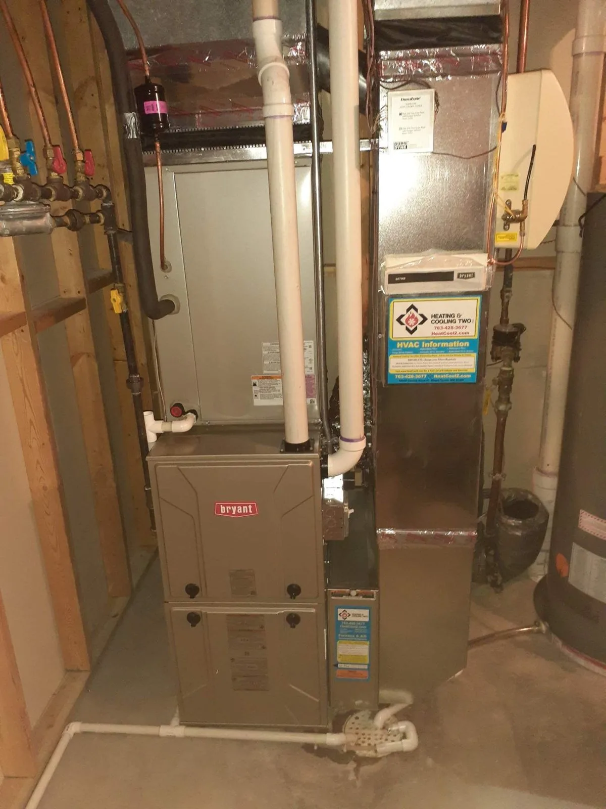 New Bryant high-efficiency furnace installed in a Twin Cities basement